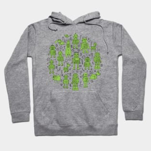 Robots in Space - Green circle Hoodie